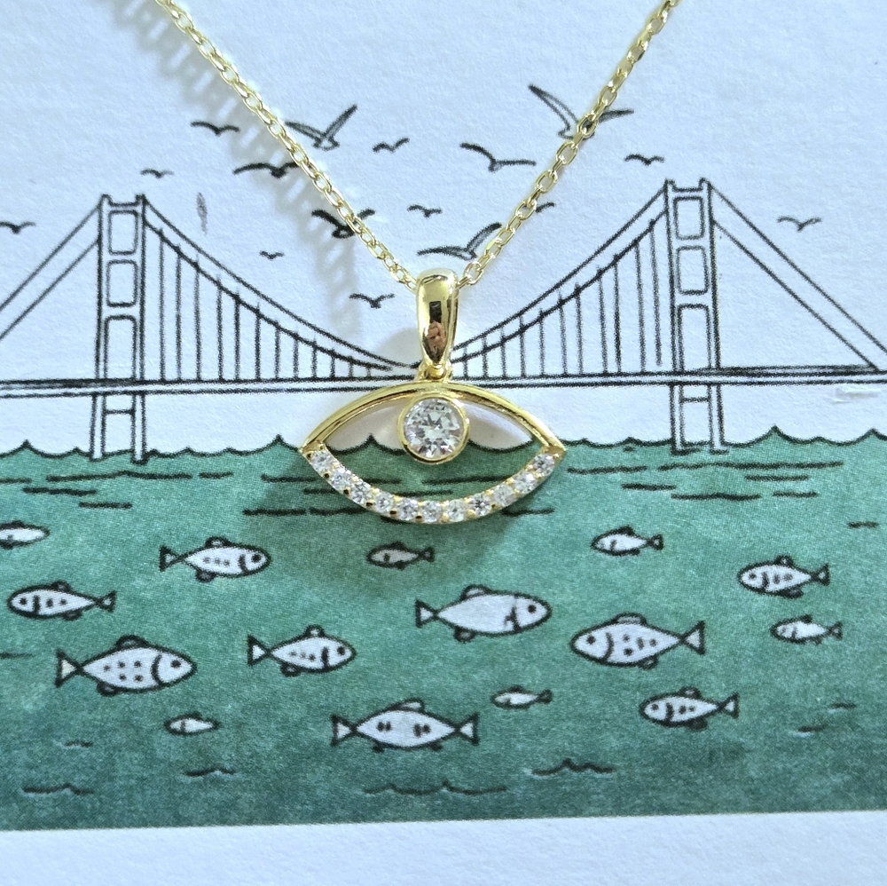 Fancy Silver🤍 Evil Eye🧿 Pendant Necklace - Picture 4 of 16